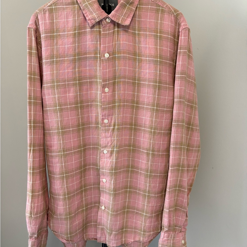Bonobos Slim Fit Linen Blend Plaid Button-Down Shirt (Size L) - Picture 2 of 8